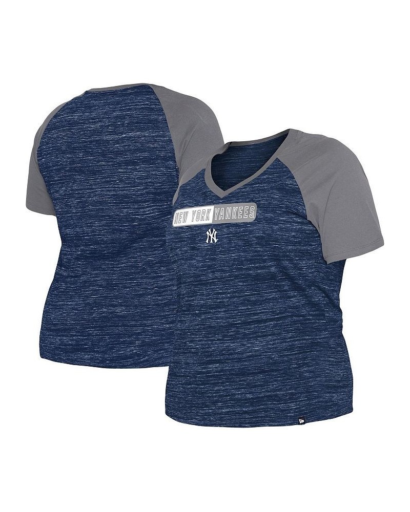 Women's Navy New York Yankees Plus Size Space Dye Raglan V-Neck T-shirt Navy $24.99 Tops