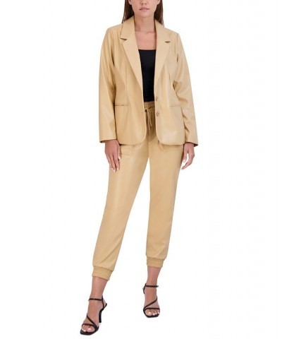 Women's Faux-Leather Boyfriend Blazer Tan/Beige $46.40 Jackets