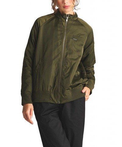 Women's Washed Satin Boyfriend Jacket Green $41.04 Jackets