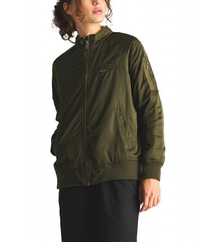 Women's Washed Satin Boyfriend Jacket Green $41.04 Jackets