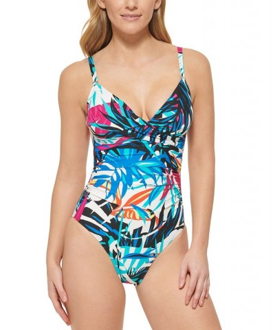 Women's Twist-Front Tummy-Control One-Piece Swimsuit Lapis Multi Tropical Rainforest $49.49 Swimsuits