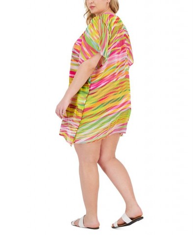 Plus Size Awaken Printed Flutter-Sleeve Tunic Swim Cover-Up Multi $47.52 Swimsuits