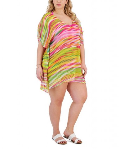 Plus Size Awaken Printed Flutter-Sleeve Tunic Swim Cover-Up Multi $47.52 Swimsuits