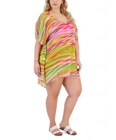 Plus Size Awaken Printed Flutter-Sleeve Tunic Swim Cover-Up Multi $47.52 Swimsuits