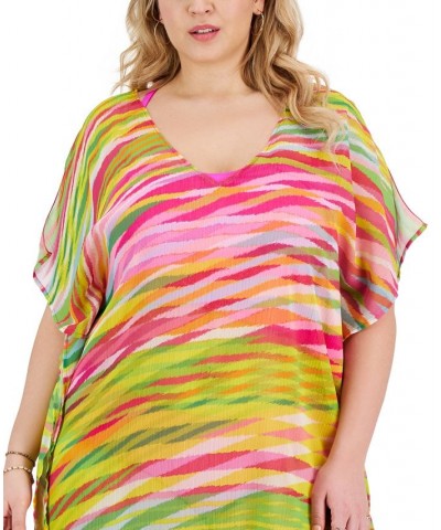 Plus Size Awaken Printed Flutter-Sleeve Tunic Swim Cover-Up Multi $47.52 Swimsuits