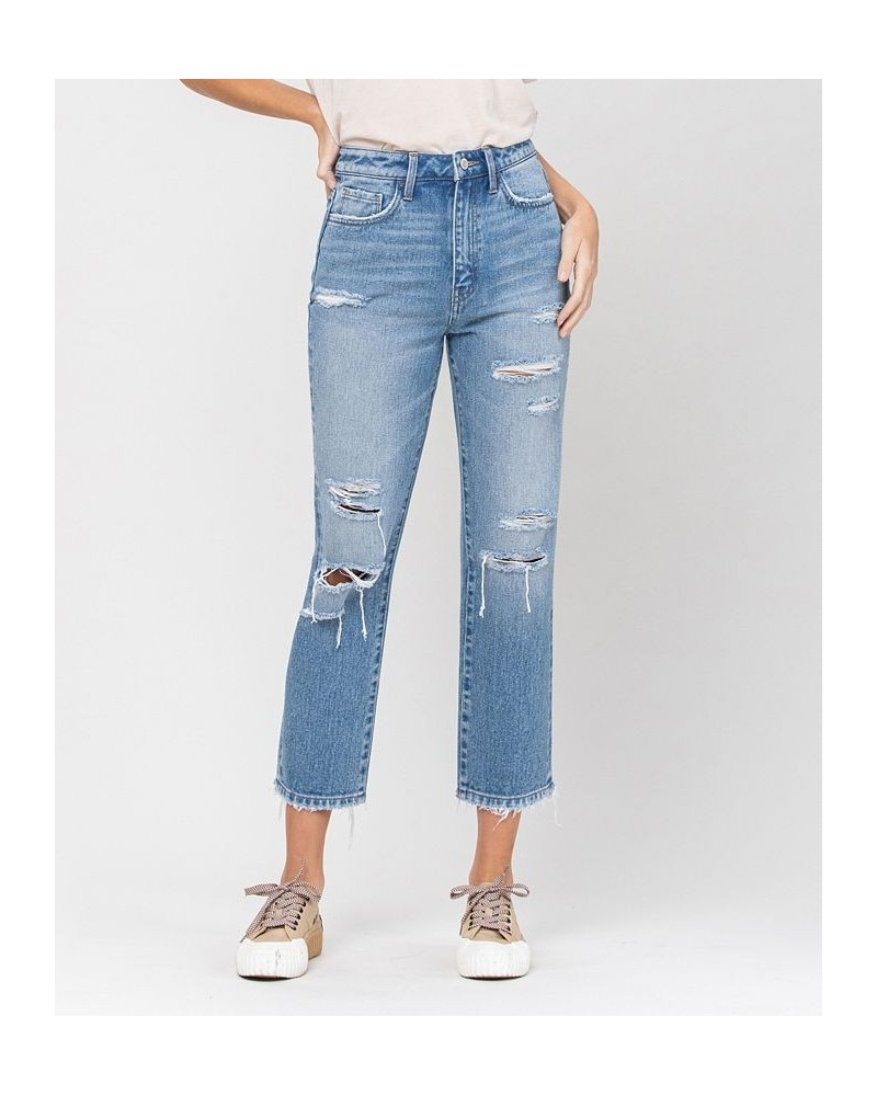 Women's Super High Rise Distressed Crop Straight Jeans Light Blue $32.73 Jeans