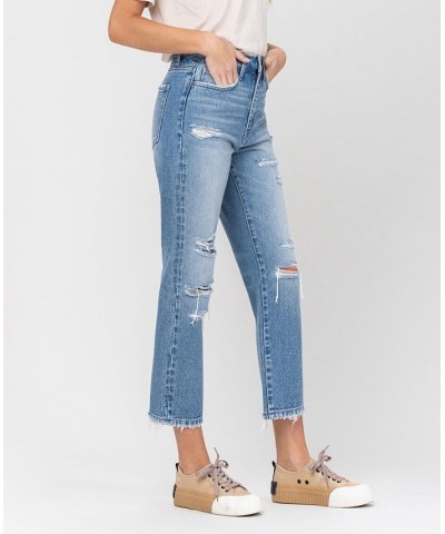 Women's Super High Rise Distressed Crop Straight Jeans Light Blue $32.73 Jeans