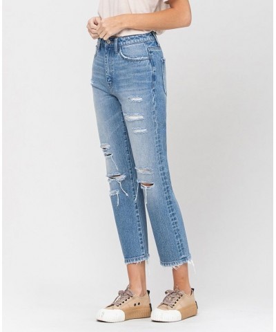 Women's Super High Rise Distressed Crop Straight Jeans Light Blue $32.73 Jeans