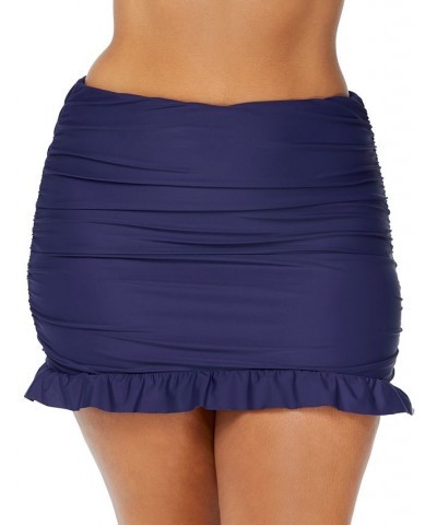 Trendy Plus Size Tanzania Tankini Top & Tummy-Control Swim Skirt Blue $27.88 Swimsuits