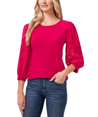 Women's Lace-Sleeve Knit Blouse Fuchsia Glow $27.76 Tops