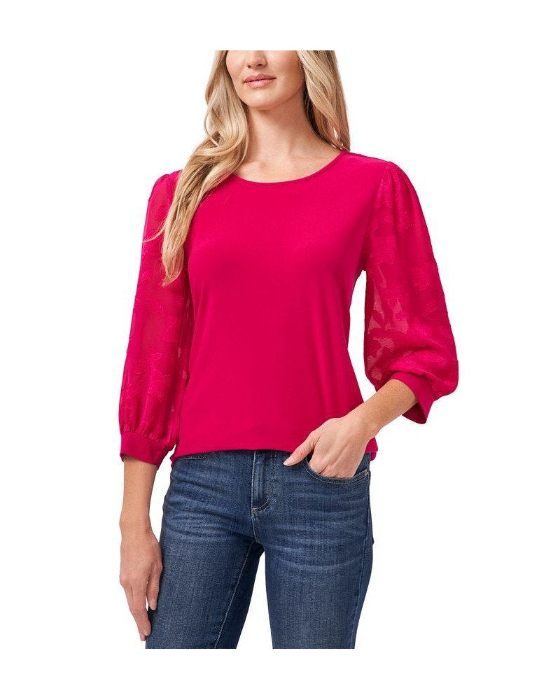 Women's Lace-Sleeve Knit Blouse Fuchsia Glow $27.76 Tops