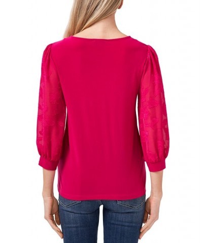 Women's Lace-Sleeve Knit Blouse Fuchsia Glow $27.76 Tops