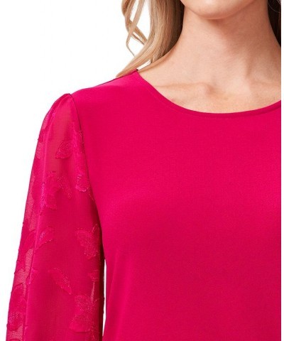 Women's Lace-Sleeve Knit Blouse Fuchsia Glow $27.76 Tops