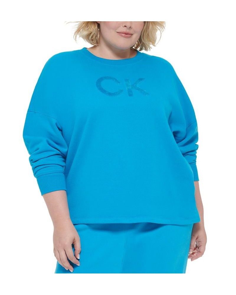 Plus Size Velvet Logo French Terry Sweatshirt Blue $18.35 Sweatshirts