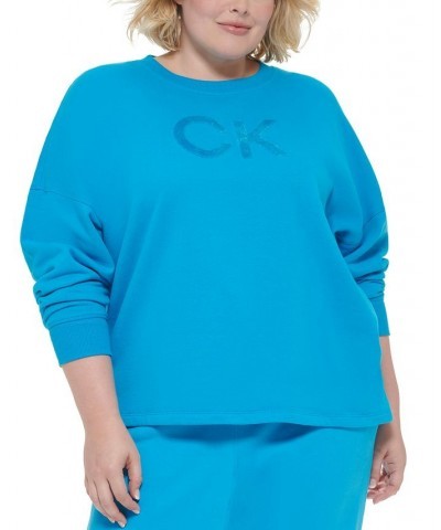 Plus Size Velvet Logo French Terry Sweatshirt Blue $18.35 Sweatshirts