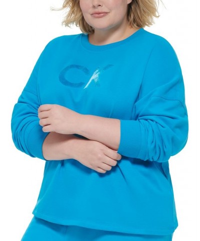 Plus Size Velvet Logo French Terry Sweatshirt Blue $18.35 Sweatshirts