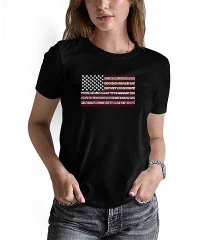 Women's 50 States USA Flag Word Art T-shirt Black $17.50 Tops