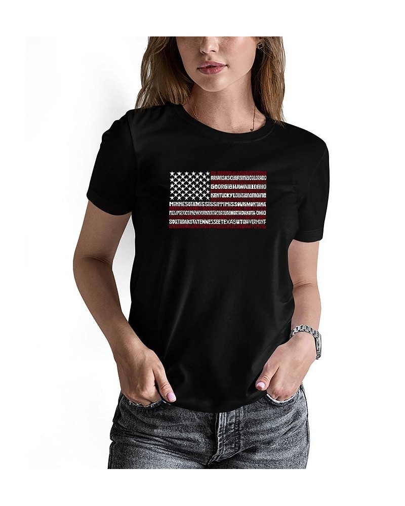 Women's 50 States USA Flag Word Art T-shirt Black $17.50 Tops