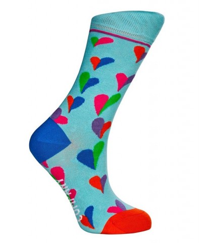 Funky Hearts Organic Cotton Women's Crew Socks Blue $15.00 Socks