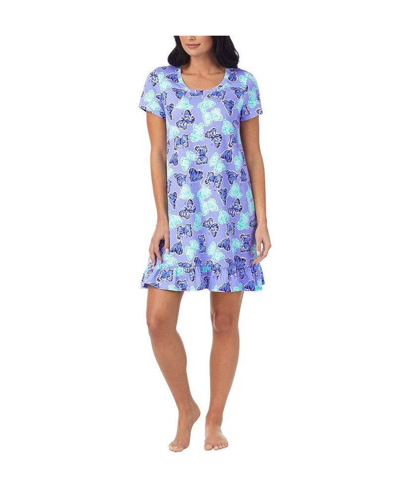Women's Ruffled Butterfly-Print Sleepshirt Periwinkle Grid $12.40 Sleepwear