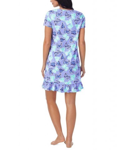 Women's Ruffled Butterfly-Print Sleepshirt Periwinkle Grid $12.40 Sleepwear