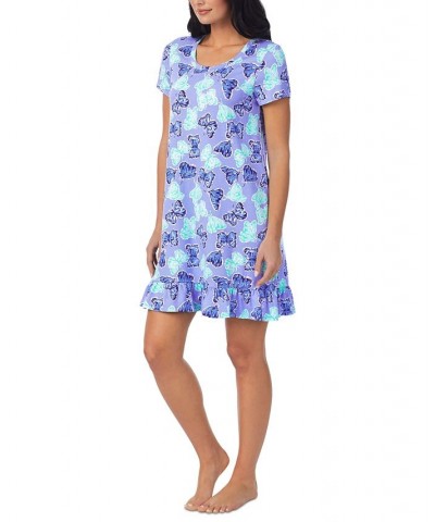 Women's Ruffled Butterfly-Print Sleepshirt Periwinkle Grid $12.40 Sleepwear