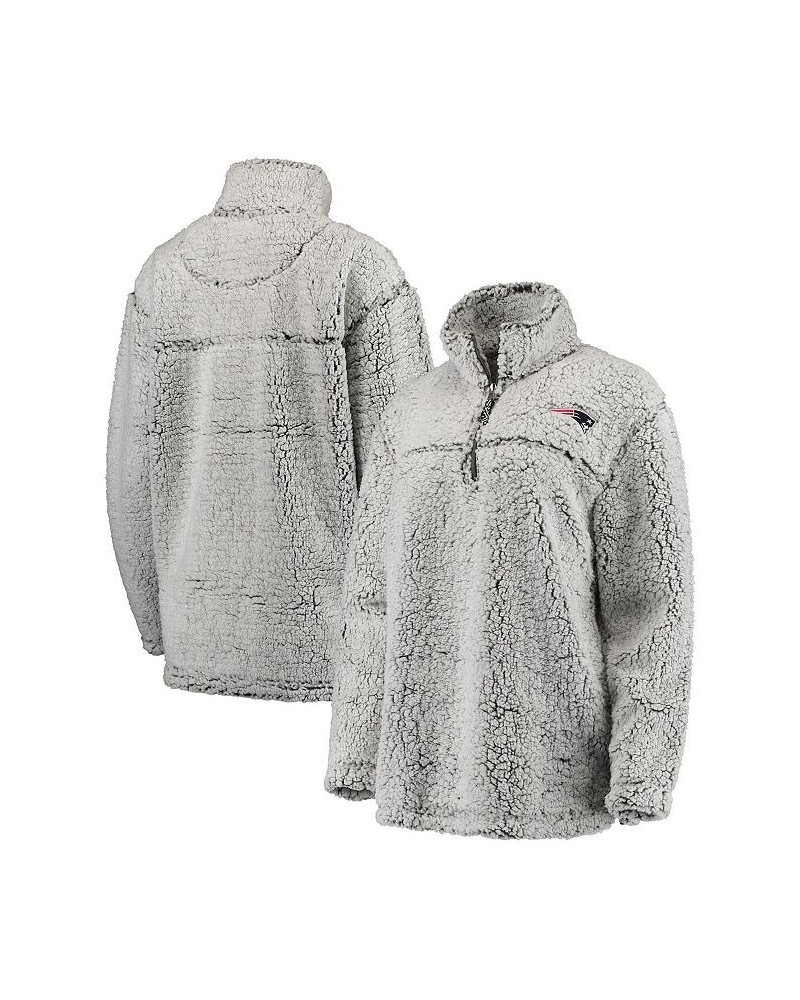 Women's Gray New England Patriots Sherpa Quarter-Zip Pullover Jacket Gray $35.04 Jackets