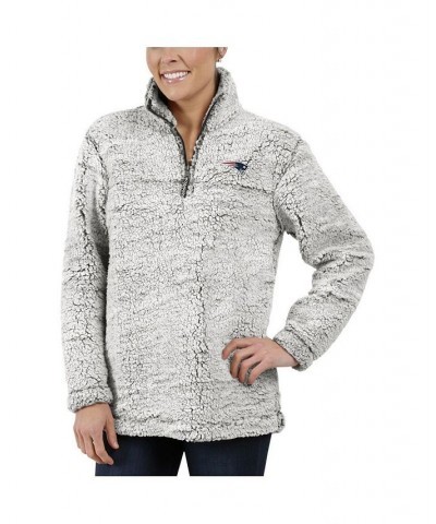 Women's Gray New England Patriots Sherpa Quarter-Zip Pullover Jacket Gray $35.04 Jackets