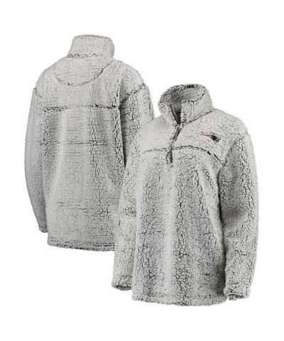 Women's Gray New England Patriots Sherpa Quarter-Zip Pullover Jacket Gray $35.04 Jackets