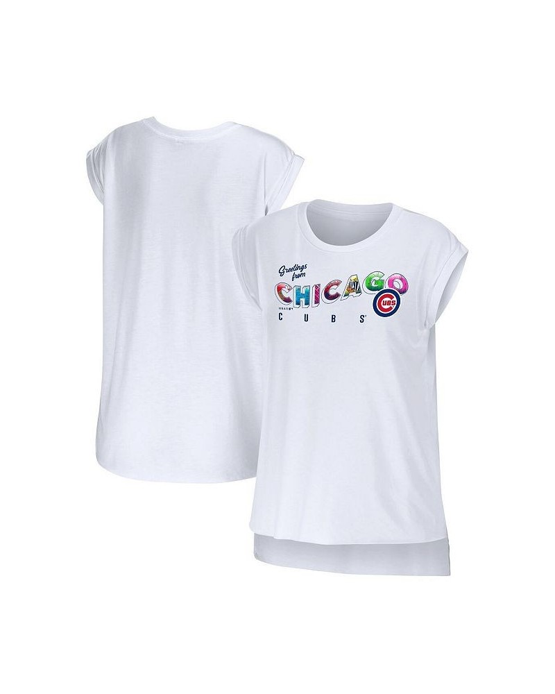 Women's White Chicago Cubs Greetings From T-shirt White $28.99 Tops