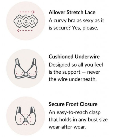 Women's Full Figure Plus Size Wonderwire Front Close Stretch Lace Bra Apricot $20.70 Bras