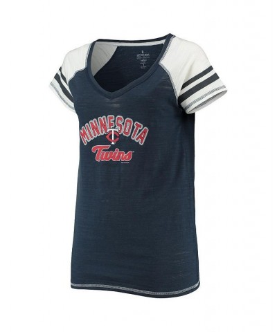 Women's Navy Minnesota Twins Curvy Colorblock Tri-Blend Raglan V-Neck T-shirt Navy $33.59 Tops