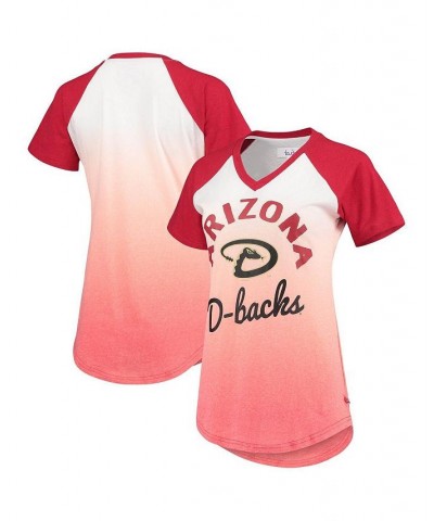 Women's Red White Arizona Diamondbacks Shortstop Ombre Raglan V-Neck T-shirt Red, White $26.40 Tops