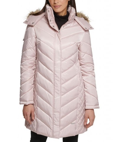 Women's Faux-Fur-Trim Hooded Puffer Coat Rose Dust $78.40 Coats