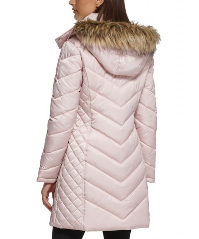 Women's Faux-Fur-Trim Hooded Puffer Coat Rose Dust $78.40 Coats