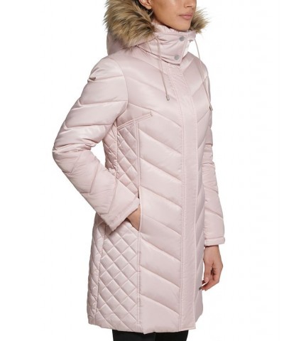 Women's Faux-Fur-Trim Hooded Puffer Coat Rose Dust $78.40 Coats