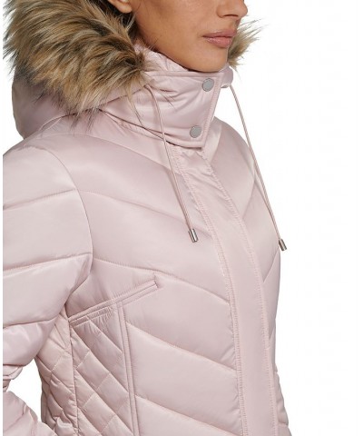 Women's Faux-Fur-Trim Hooded Puffer Coat Rose Dust $78.40 Coats