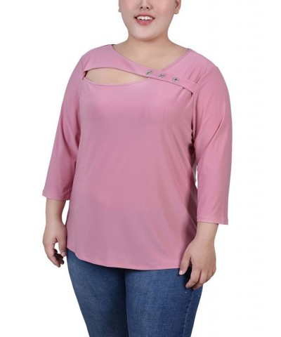 Plus Size 3/4 Sleeve Cutout Top Purple $12.56 Tops