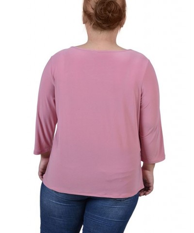 Plus Size 3/4 Sleeve Cutout Top Purple $12.56 Tops