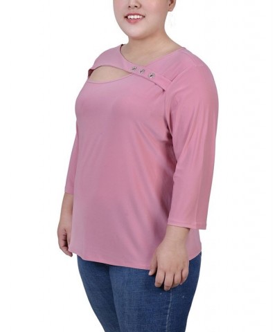 Plus Size 3/4 Sleeve Cutout Top Purple $12.56 Tops