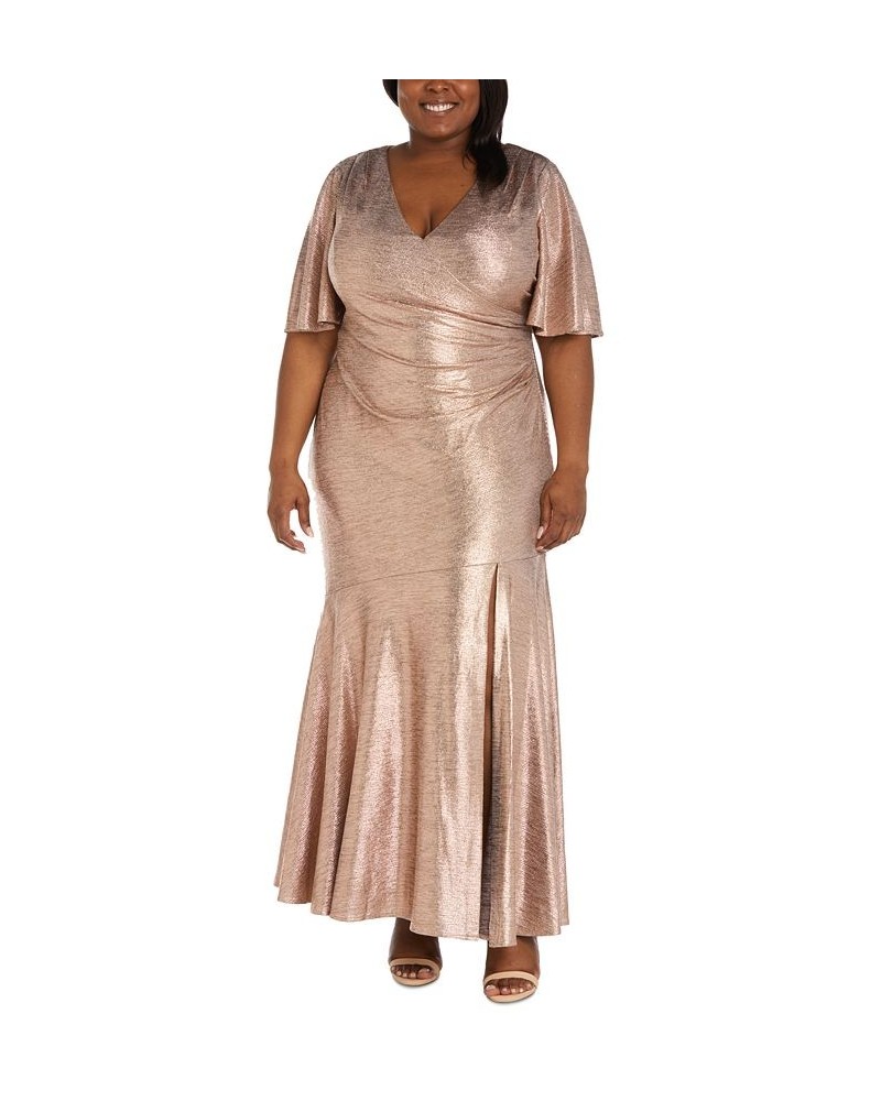 Plus Size Metallic Surplice Gown Rose/Gold $58.83 Dresses