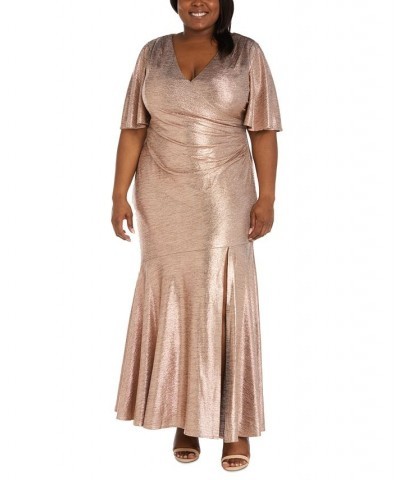 Plus Size Metallic Surplice Gown Rose/Gold $58.83 Dresses