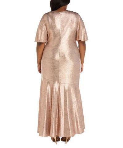 Plus Size Metallic Surplice Gown Rose/Gold $58.83 Dresses