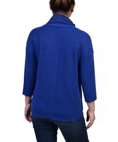 Petite 3/4 Sleeve Crossover Cowl Neck Top Blue $15.04 Tops