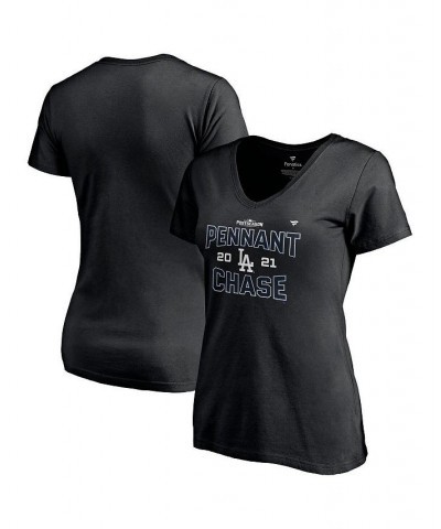 Women's Black Los Angeles Dodgers 2021 Division Series Winner Locker Room V-Neck T-Shirt Black $19.43 Tops