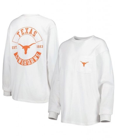 Women's White Texas Longhorns Oversized Pocket Long Sleeve T-shirt White $35.39 Tops