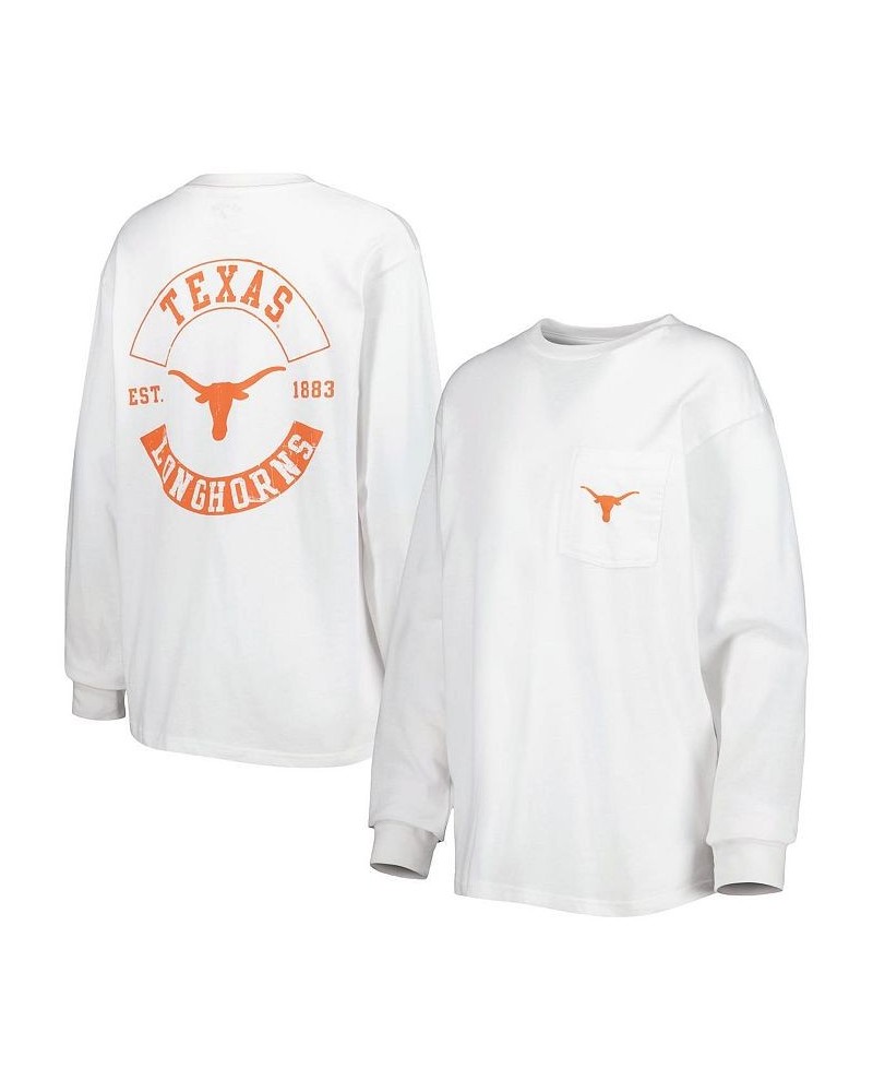 Women's White Texas Longhorns Oversized Pocket Long Sleeve T-shirt White $35.39 Tops