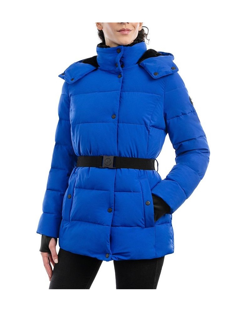 Women's Belted Hooded Puffer Coat Lapis $64.60 Coats