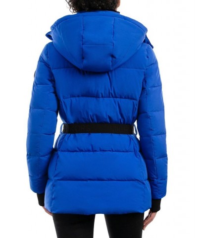 Women's Belted Hooded Puffer Coat Lapis $64.60 Coats