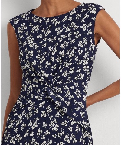 Women's Leaf-Print Twist-Front Crepe Dress Navy/Cream $51.15 Dresses